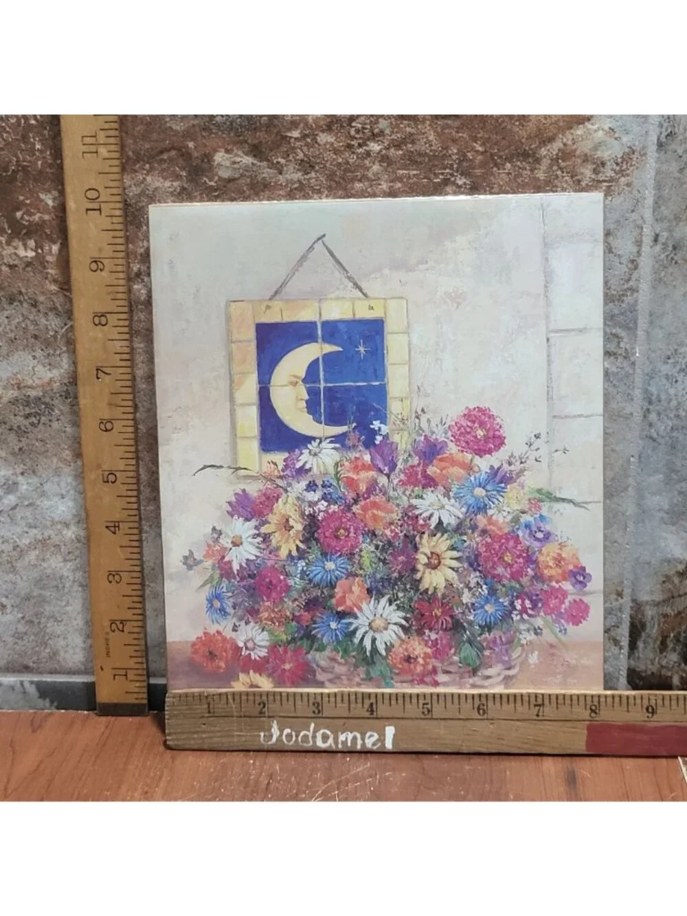 Vintage Unframed Floral Still Life Crescent Moon Art Print 1994 Nardozzi